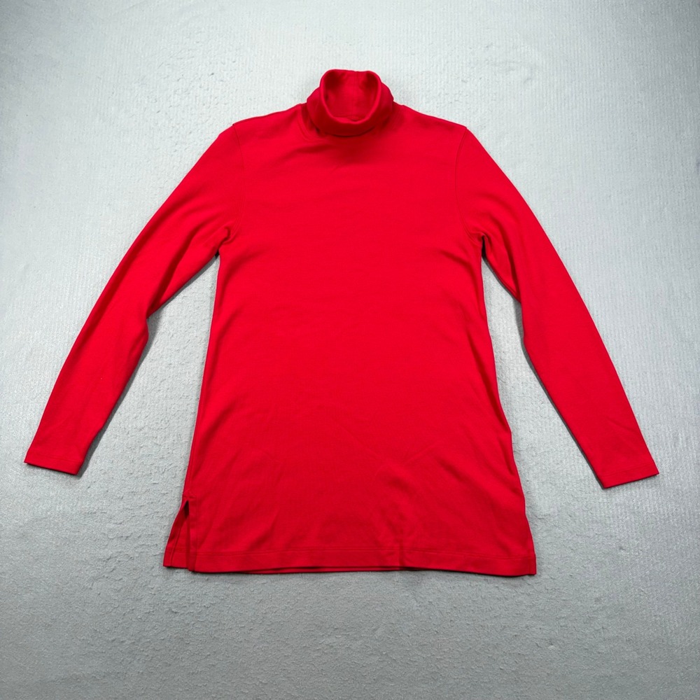 Lands' End Turtleneck Top Women S 6-8 Red Long Sleeve Cotton Jersey